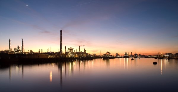 Factory skyline at sunset